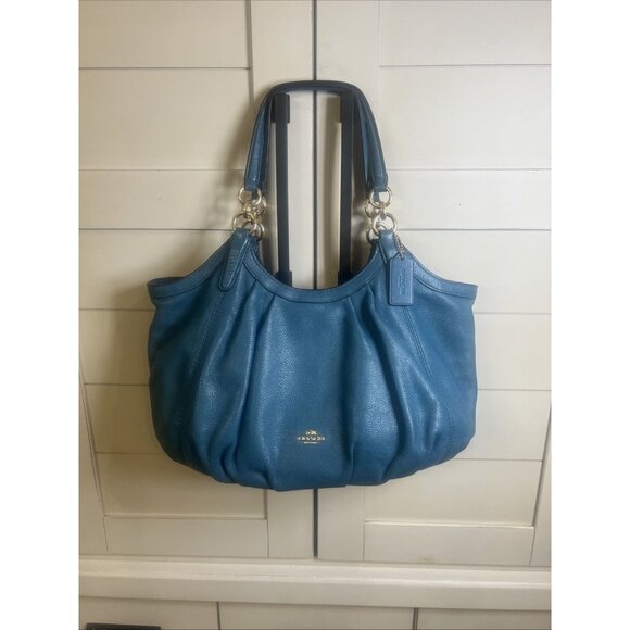 Coach Lily(2017) Teal Blue Pebbled Leather Handbag Purse Shoulder Bag - Picture 1 of 12